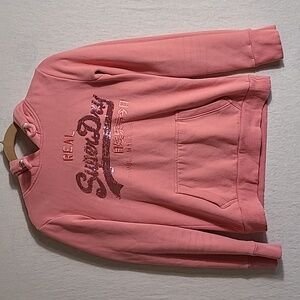 Superdry Vintage Logo Sequined Brushed Coral Hoodie Size 6 Or Small
